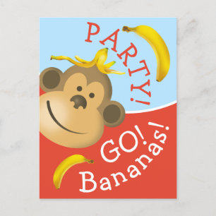 Felle Kleurrijke Ga Bananen Aap Feestje Uitnodiging Briefkaart