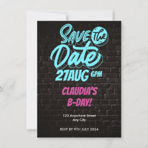 Felle Neon Bakstenen Muur Verjaardag Save the Date Kaart