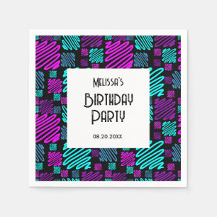 Felle Neon Geometrisch Patroon Zwarte Verjaardag Servet