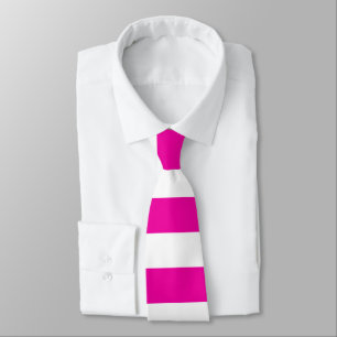 Felle Neon Roze en Witte Streep Stropdas