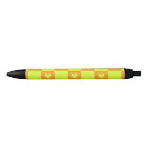 Felle oranje groene geruite tegel met harten zwarte inkt pen