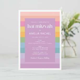 Felle Pastel Streep Regenboog Paarse Bat Mitzvah Kaart