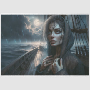 Felle piratenvrouw onder maanverlichte Sky Decoupa Tissuepapier