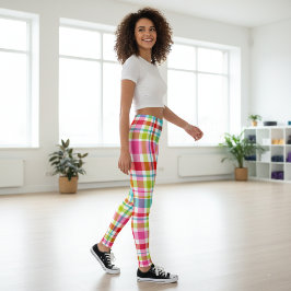 Felle Regenboog Kaaierd Geruit Patroon Leggings