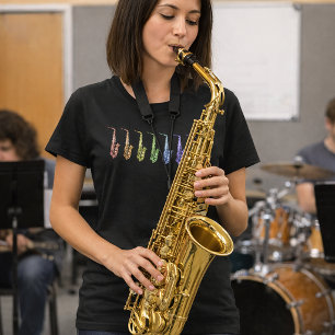Felle Regenboog Saxofoons Kleurrijk Jazz Instrumen T-shirt