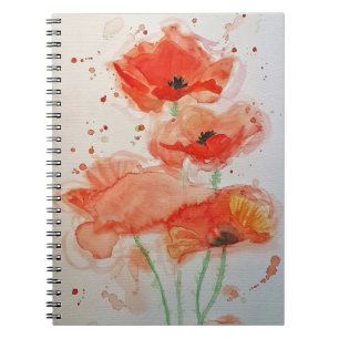 Felle Rode Klaprozen Waterverf Bloem Notitieboek