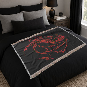 Felle Rode Tribale Draak Silhouet Fantasie Deken