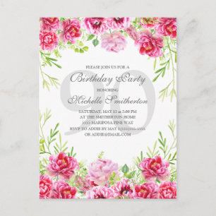 Felle Roze Bloemige Vrouwen 90ste Verjaardagsfeest Briefkaart