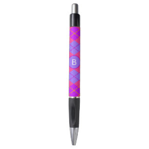 Felle roze en blauwe argylepatroon monogram pen