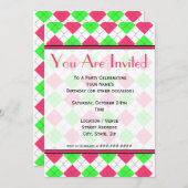 Felle roze en groene argyle mode uitnodiging (Voorkant / Achterkant)