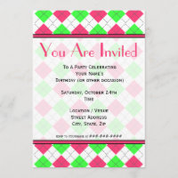 Felle roze en groene Argyle mode uitnodiging
