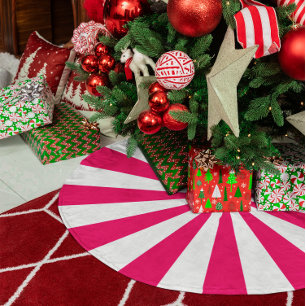 Felle roze en witte stervoorgrondstrepen imitatie linnen kerstboom rok