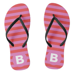 Felle roze tinten gestreepte monogrammen teenslippers