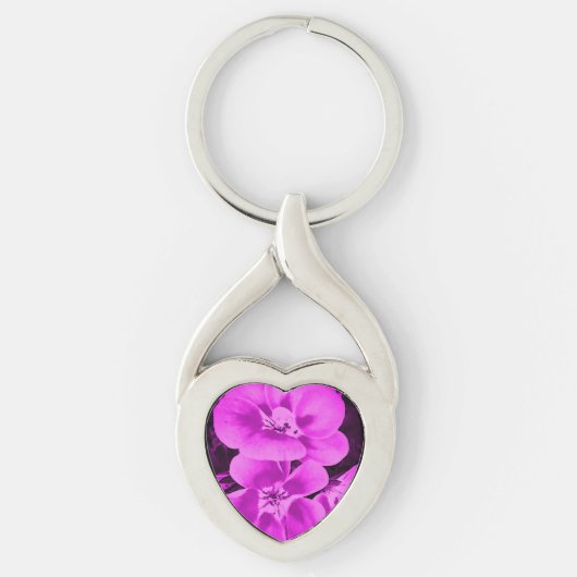 Felle Roze Tropische Bloemen Sleutelhanger (Voorkant)