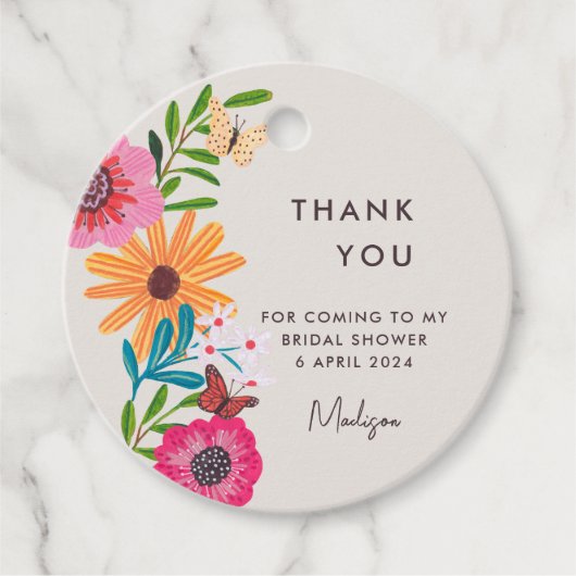 Felle Roze Wilde Bloem Bruiloft Dank Je Bedankjes Labels (Voorkant)