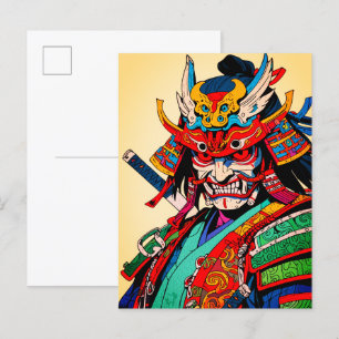 Felle Samoerai Krijger – Kleurrijke Japanse Bushid Briefkaart