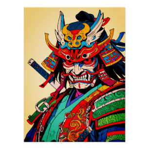 Felle Samoerai Krijger – Kleurrijke Japanse Bushid Perfect Poster