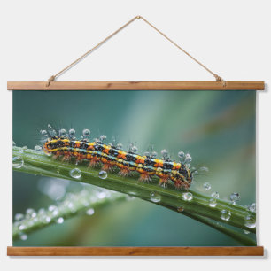 Felle Stekelige Rups Dauwige Blad Muurkunst Hangend Wandkleed