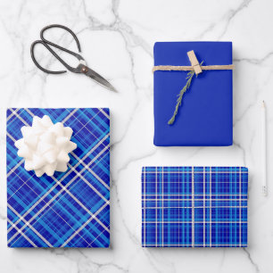 Felle tinten blauw en wit geruit inpakpapier vel