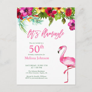 Felle Tropische Roze Let's Flamingo 50ste Verjaard Briefkaart