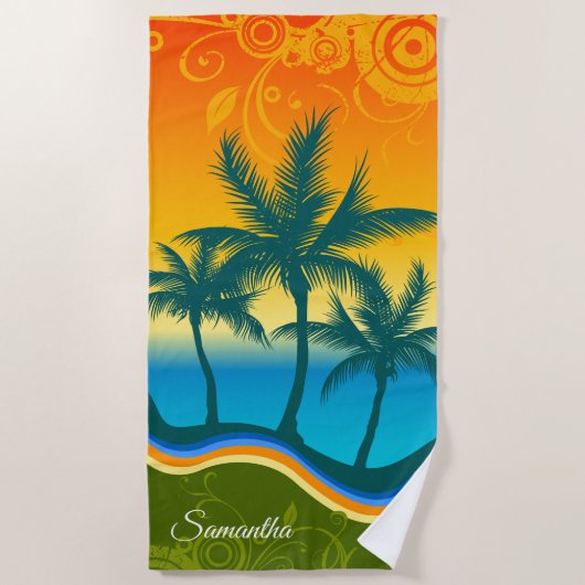 Felle Tropische Strand Zonsondergang Strandhanddoe Strandlaken (Voorkant)