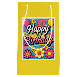 Felle Verjaardagsbloemen en Ballonnen Geel Klein Cadeauzakje
