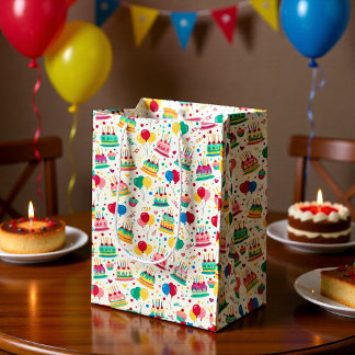 Felle verjaardagstaarten en ballonnen inpakpapier medium cadeauzakje