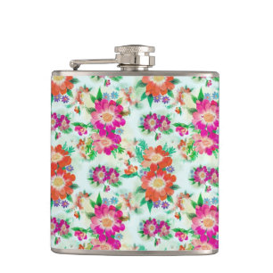 Felle vintage bloemachtige roze en rode bloemen heupfles