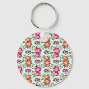 Felle vintage bloemachtige roze en rode bloemen sleutelhanger