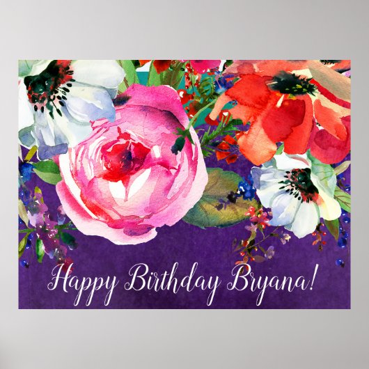 Felle waterverf bloemrijke paarse chique feestbann poster (Voorkant)