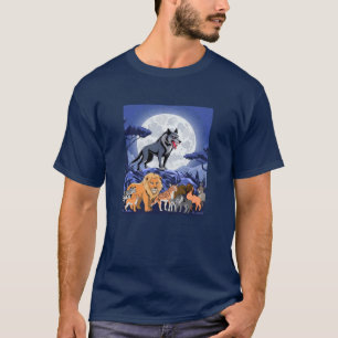 Felle wolf onder volle maan met Oerwouden dieren T-shirt