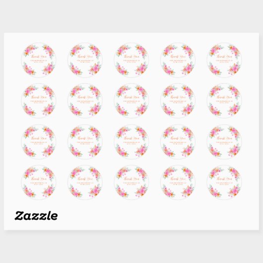 Felle zomer bloemengeur baby shower dank u sticker (Vel)