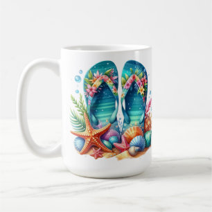 FELLE ZOMERSLAAPZANDALEN MET SCHELPEN KOFFIEMOK
