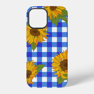 Felle zonnebloemen op een geruite achtergrond. Vin iPhone 12 Hoesje