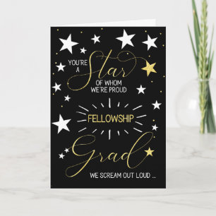 Fellowship Graduate Black Gold Stars Typography Kaart