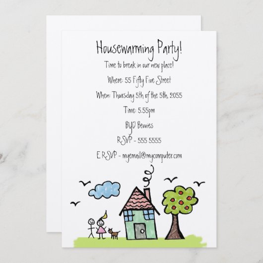 Felt House Warming Moving Party Invitation Invitat (Devant / Derrière)
