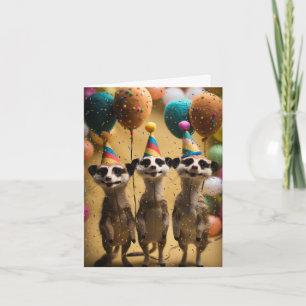 Felted Meerkats Verjaardag Kaart met Ballons
