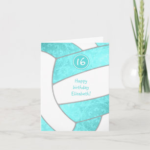 felturquoise artsy girly volleybal verjaardag kaart