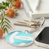 felturquoise douanenaam volleyball sleutelhanger (Voorkant Rechts)