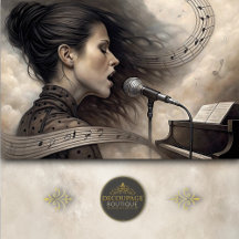 Female Vocalist with Piano & Music Staff Decoupage