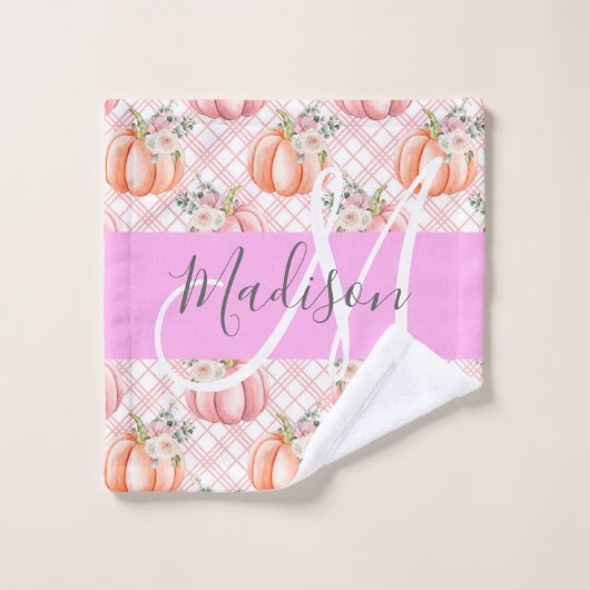 Féminin Chic Fleur Rose Pêche Citrouille Monogramm (Gant de toilette)