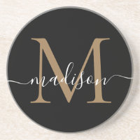 Feminine Black Gold Monogram script elegant modern