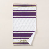 Feminine Blanc Violet Et Gold Stripes Nom (Serviette à main)