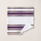 Feminine Blanc Violet Et Gold Stripes Nom (Gant de toilette)