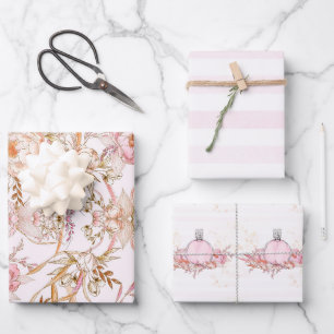  feminine bleek roze parfumestrepen & floraal inpakpapier vel