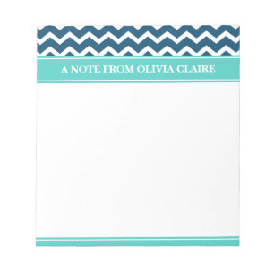 Feminine Blue Chevron Aangepaste naam Notitieblok