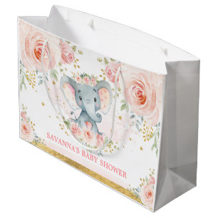 Feminine Blush Elephant Floral Baby shower Groot Cadeauzakje