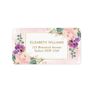 Feminine Blush Paarse Tropische Bohemen Flowers Etiket