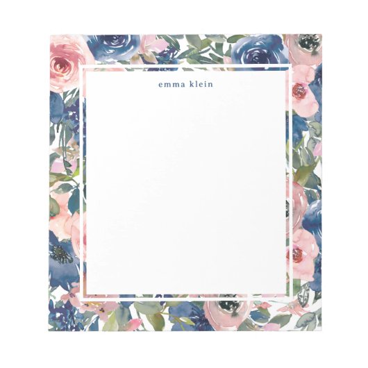 Feminine Blush Pink Navy Blue Floral Pattern Notitieblok (Voorkant)