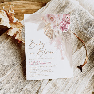 Feminine Boho-Baby in Bloom Pampas Floral Shower Kaart